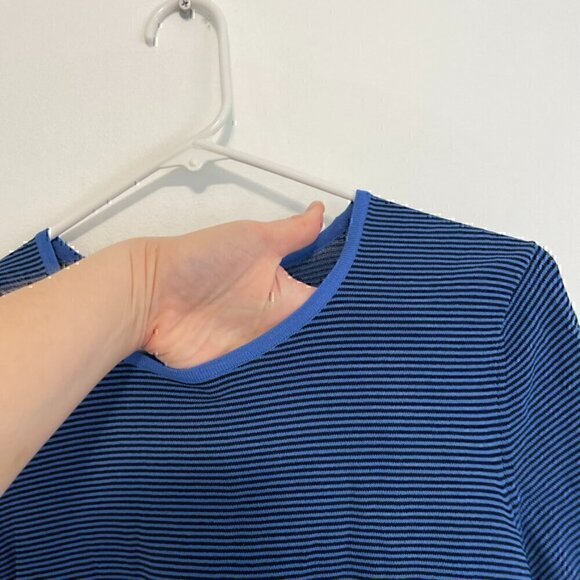 KASPER Blue Black Horizontal Striped Short Sleeve Office Preppy Knit Sweater Top - Picture 5 of 10